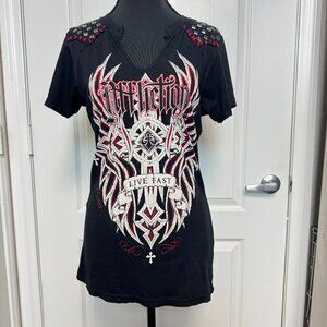 Affliction "Live Fast" Black Studded Shirt – Size Medium
